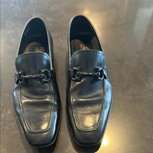 Salvatore Ferragamo Black Leather Loafers with Silver Horsebit